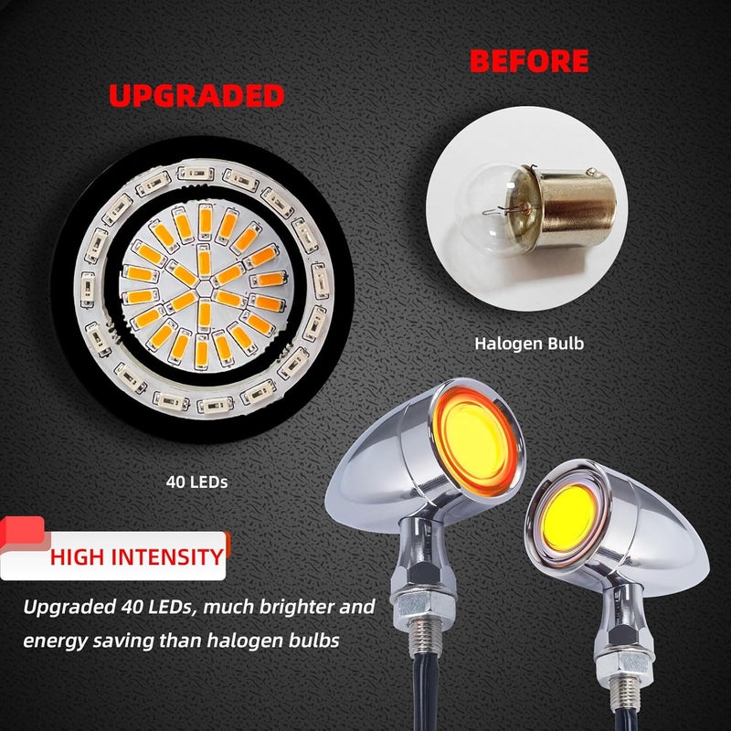 FATECIM 4X Motorcycle 40 LED Bullet Tail Lights Turn Signals Running Brake Stop Lights Motorbike Taillights Rear Front Blinkers Indicators for Bobber Harley Honda Yamaha Suzuki Kawasaki Chopper Chrome - Image 3
